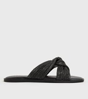 New Look Wide Fit Black Woven Knot Sliders